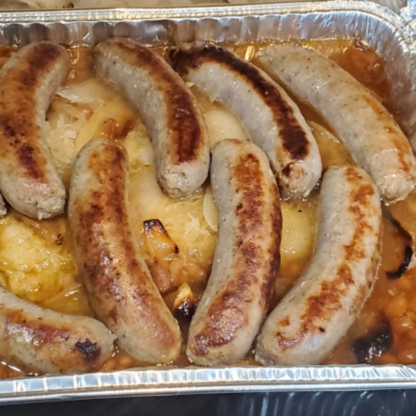 Bratwurst, Sauerkraut and Bean Casserole