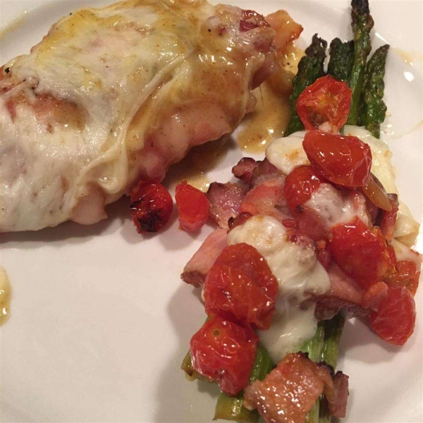 Bacon-Wrapped Asparagus Spears with Tomatoes and Taleggio Cheese