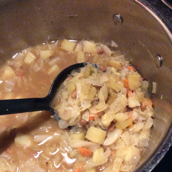 Cabbage, Potato and Baked Bean Soup