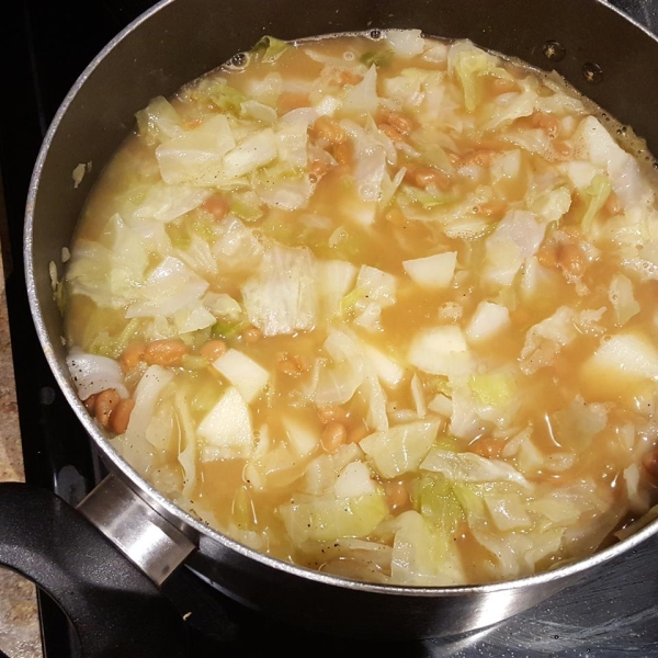 Cabbage, Potato and Baked Bean Soup