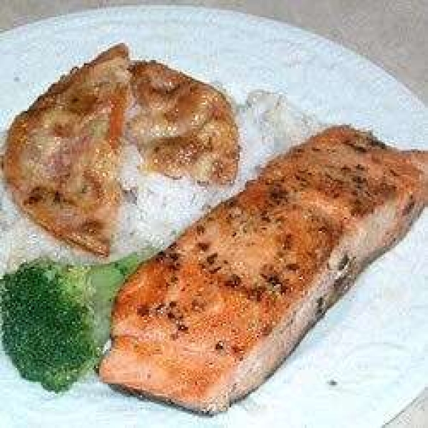 Salmon, Rice, and Fried Tomatoes