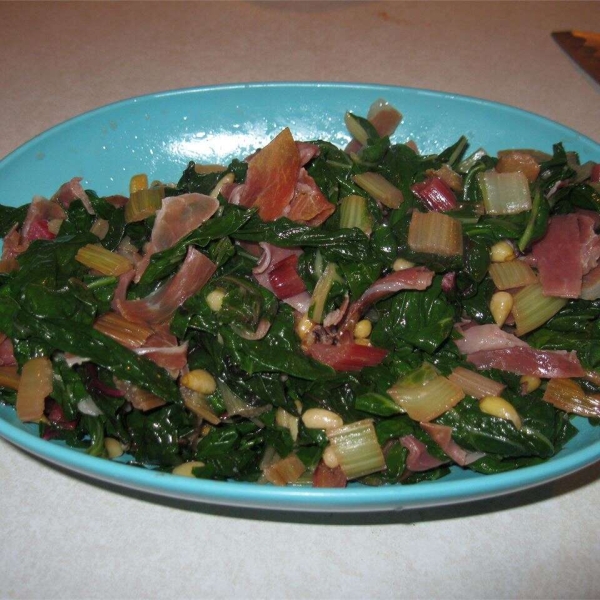 Red Swiss Chard with Pine Nuts and Prosciutto