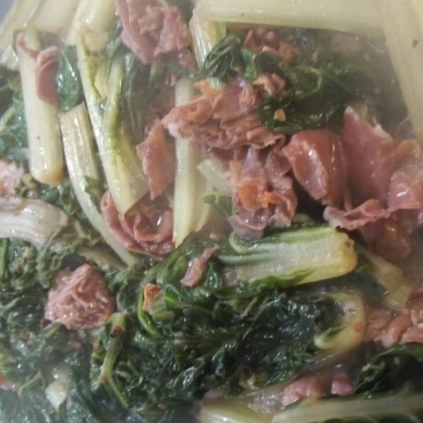 Red Swiss Chard with Pine Nuts and Prosciutto