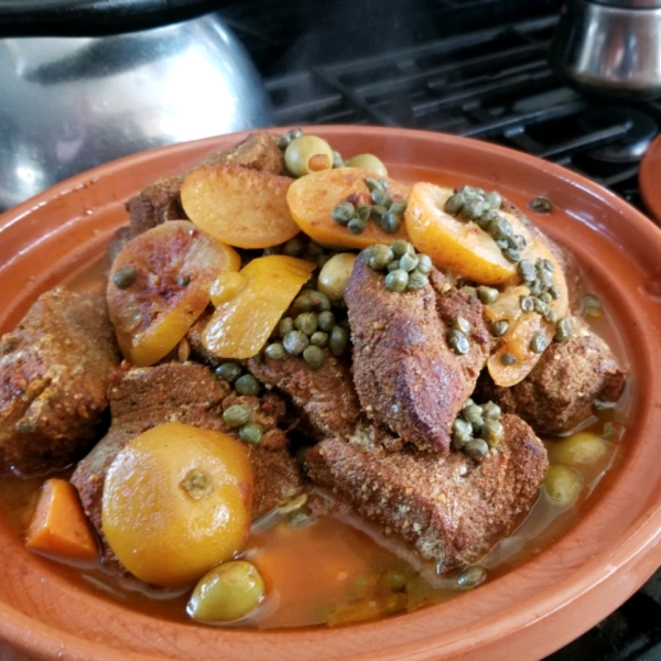Moroccan Chicken Tagine with Preserved Lemons, Fennel, Olives, and Harissa