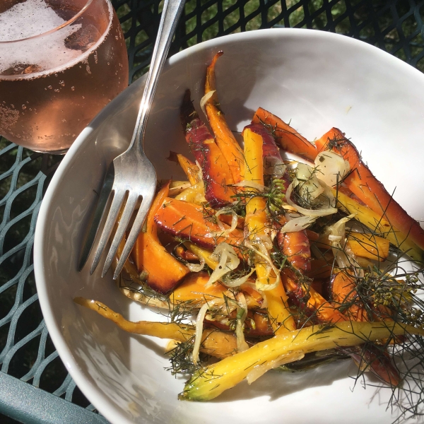 Roasted Carrots and Onions with Fennel Fronds and Honey