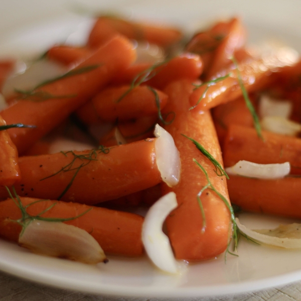 Roasted Carrots and Onions with Fennel Fronds and Honey