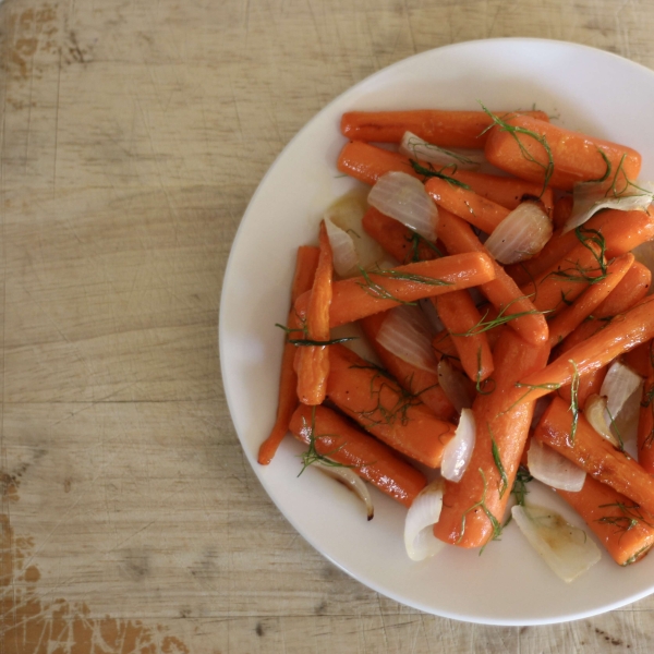 Roasted Carrots and Onions with Fennel Fronds and Honey