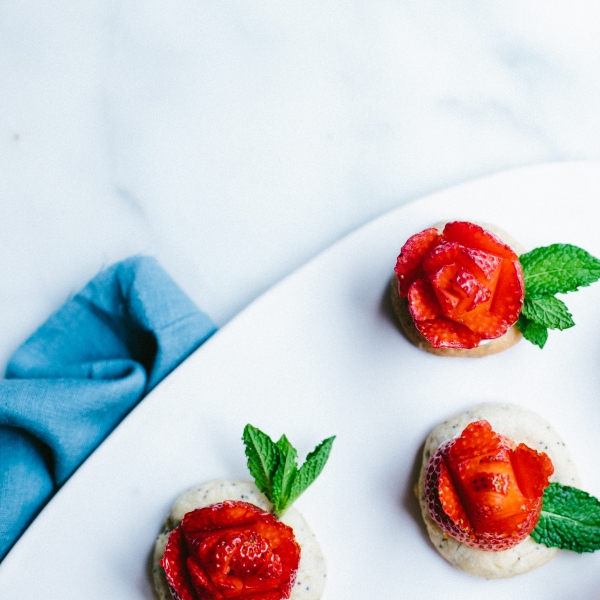 Lemon Poppy Seed Tartlet with a Strawberry Rose