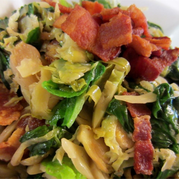 Warm Brussels Sprout, Bacon and Spinach Salad