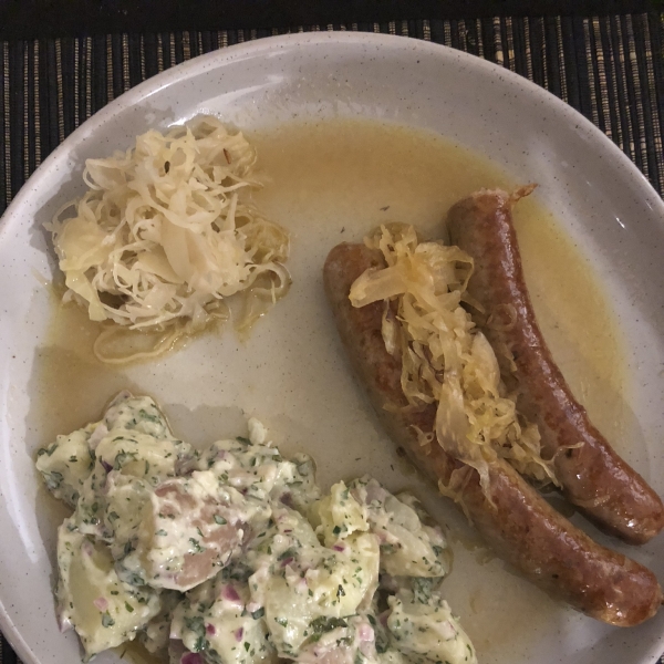 Beer Glazed Brats and Sauerkraut