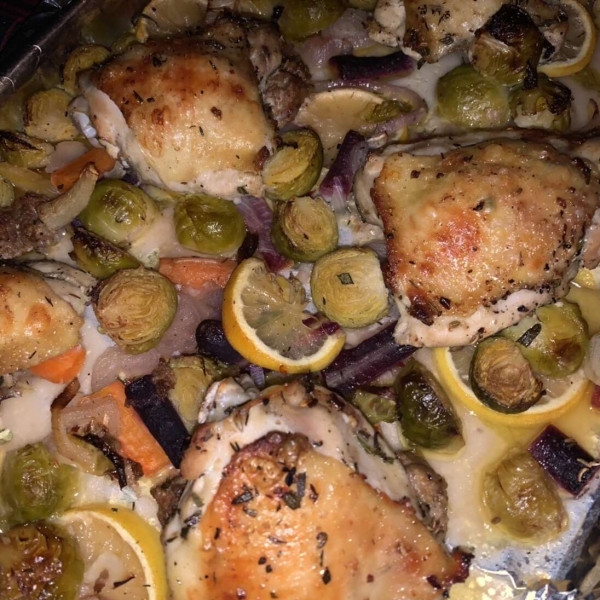 Sheet Pan Roasted Chicken Thighs with Brussels Sprouts