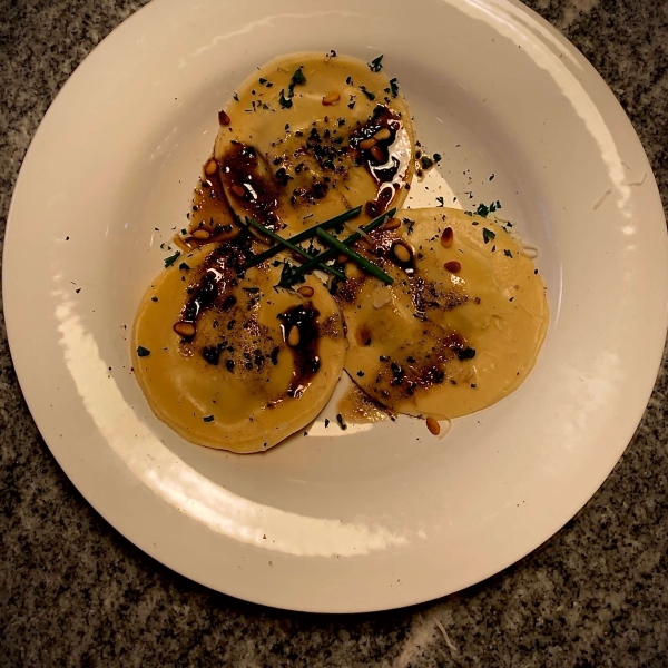 Mushroom and Spinach Ravioli with Chive Butter Sauce