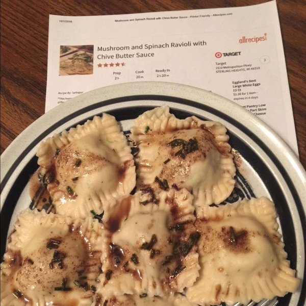 Mushroom and Spinach Ravioli with Chive Butter Sauce