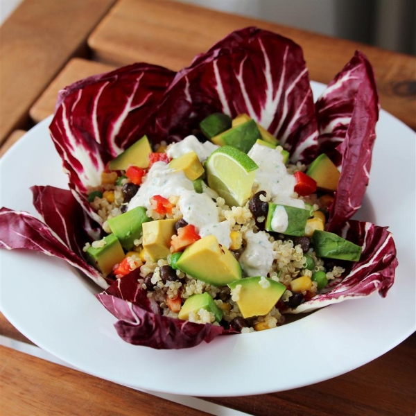 Vegan Mexican Quinoa Bowl with Green Chile Cilantro Sauce