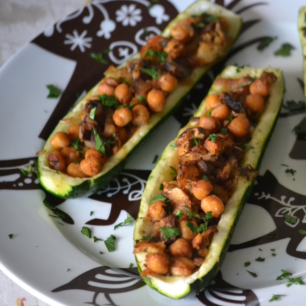 Zucchini with Chickpea and Mushroom Stuffing