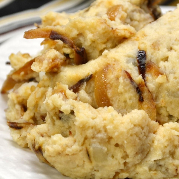 Caramelized Onion and Horseradish Smashed Potatoes