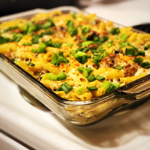 Baked Pasta with Sausage and Baby Portobello Mushroom White Sauce