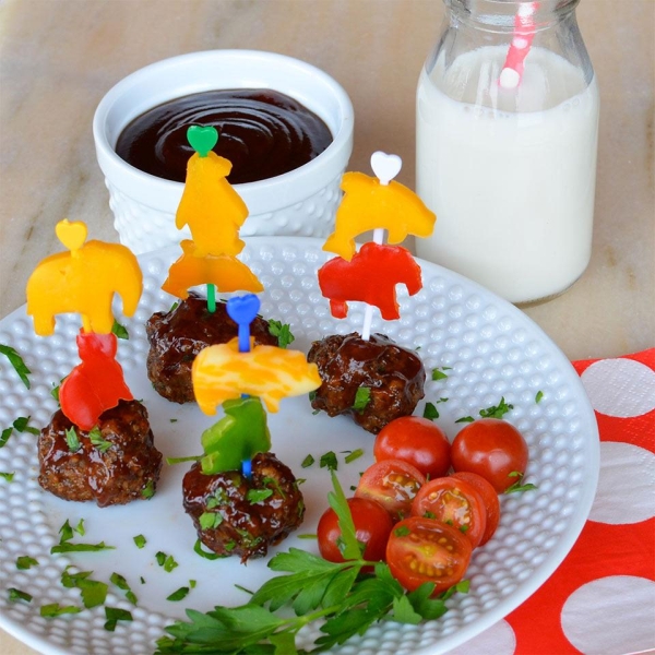 BBQ Meatballs with Pepper and Cheese Animal Cut-Outs