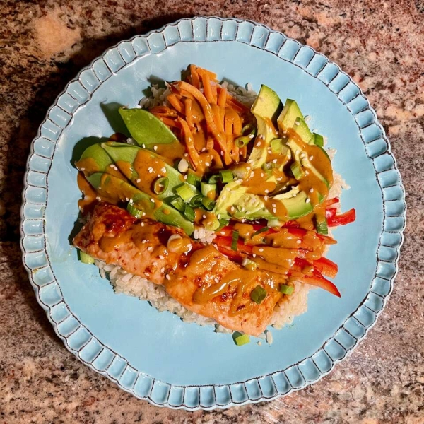 Spicy Salmon Bowls over Brown Rice