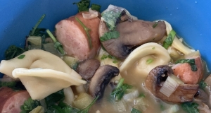 Mushroom, Leek, Chicken Sausage and Tortellini Soup