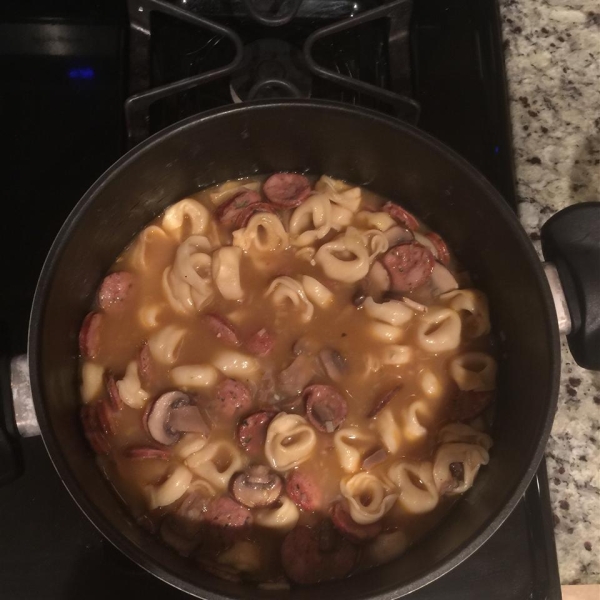 Mushroom, Leek, Chicken Sausage and Tortellini Soup