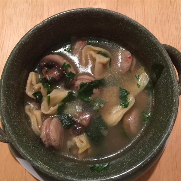 Mushroom, Leek, Chicken Sausage and Tortellini Soup