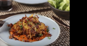 Bacon and Spaghetti Squash Fritters with Roasted Red Pepper Sauce