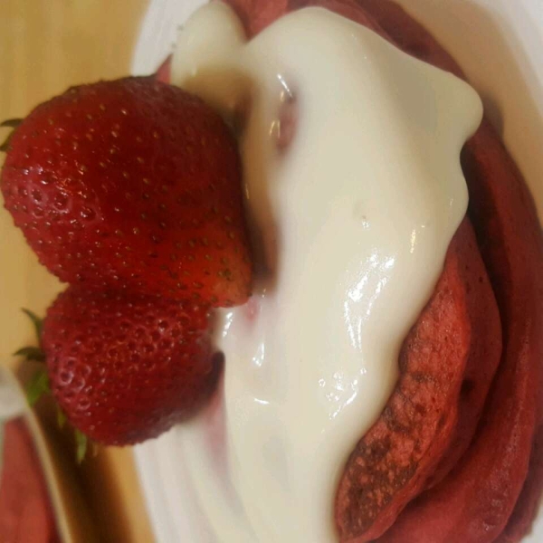 Red Velvet Pancakes with Cream Cheese Glaze