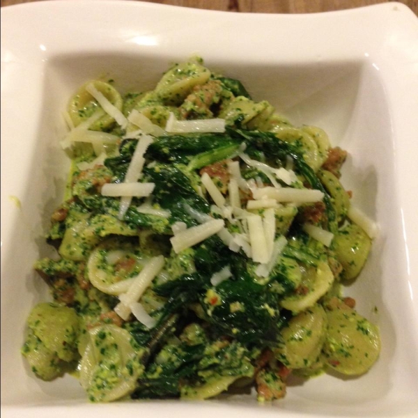 Dandelion Pesto and Sausage Pasta