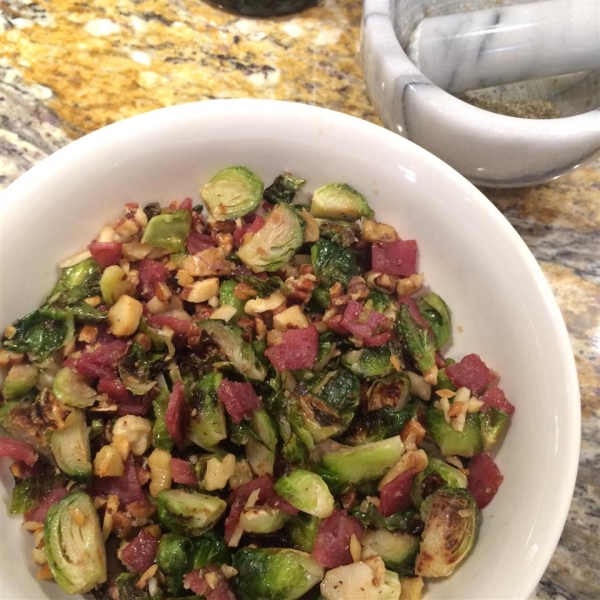 Warm Brussels Sprout Salad with Hazelnuts and Cranberries