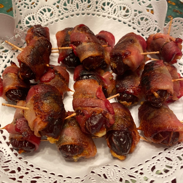 Bacon Wrapped Dates Stuffed with Blue Cheese