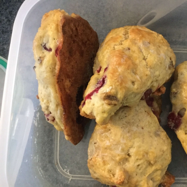 Lemony Cranberry Hazelnut Scones with Lemon Glaze