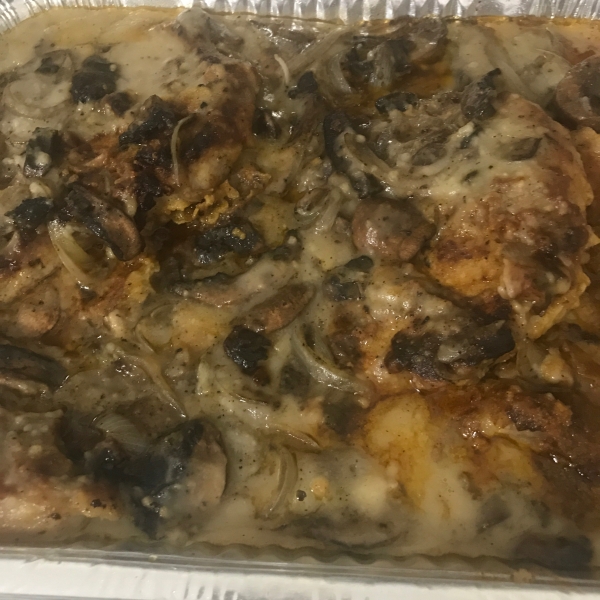 Smothered Pork Chops with Bourbon and Mushrooms