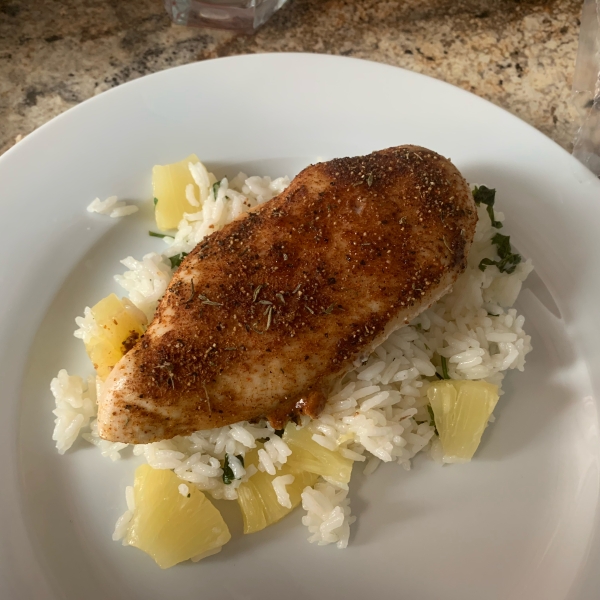 Caribbean Chicken with Pineapple-Cilantro Rice