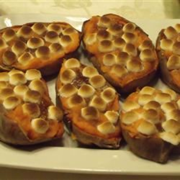 Twice-Baked Sweet Potatoes With Mini Marshmallows