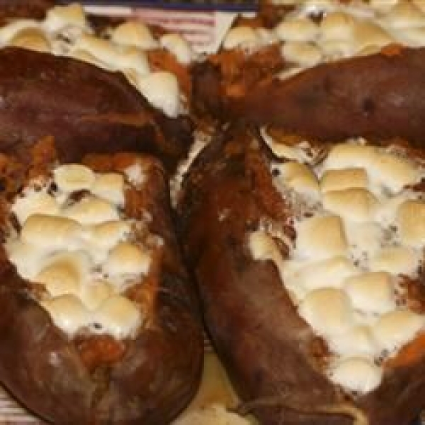 Twice-Baked Sweet Potatoes With Mini Marshmallows