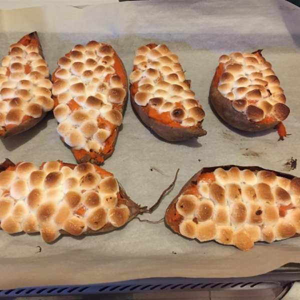 Twice-Baked Sweet Potatoes With Mini Marshmallows