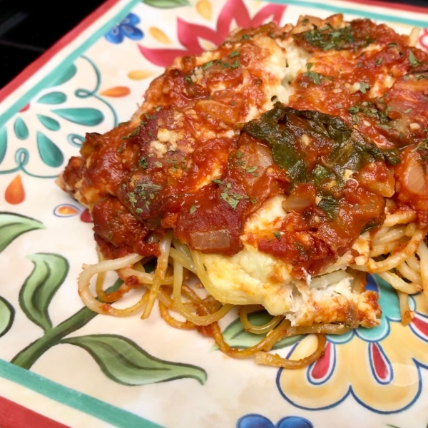 Spaghetti Lasagna Florentine with Crab