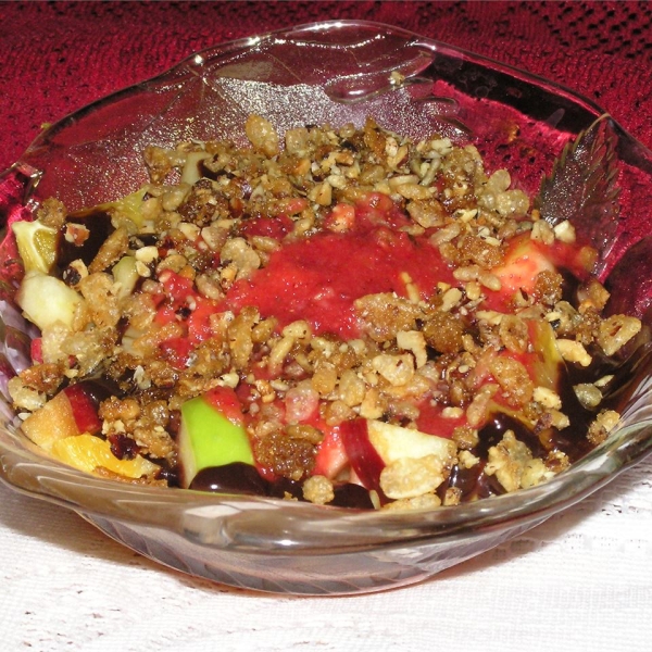 Strawberry-Sauced Crunchy Fruit Salad