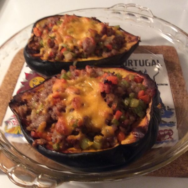 Sausage-Stuffed Cheesy Acorn Squash