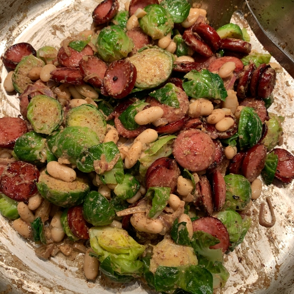 Kielbasa with Brussels Sprouts in Mustard Cream Sauce