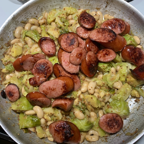 Kielbasa with Brussels Sprouts in Mustard Cream Sauce