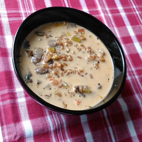 Vegan Creamy Mushroom and Farro Soup