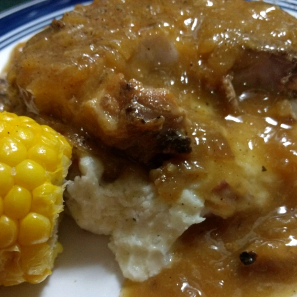 Slow Cooker Pork Chops with Caramelized Onions and Peas