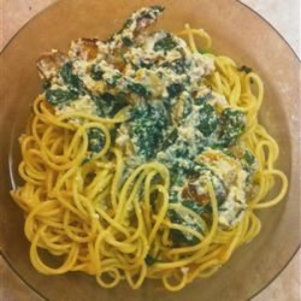 Spinach Mushroom and Ricotta Fettuccine