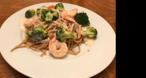 Healthier Alfredo Sauce with Shrimp and Broccoli