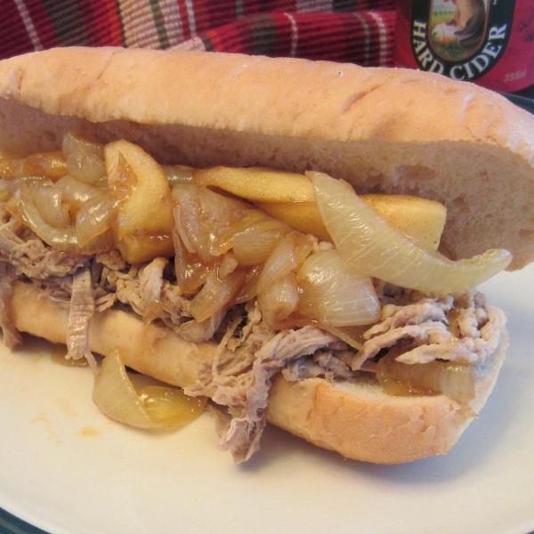 Apple Cider Pulled Pork with Caramelized Onion and Apples