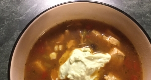 Busy Night Turkey Taco Soup with Avocado Cream