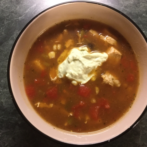 Busy Night Turkey Taco Soup with Avocado Cream