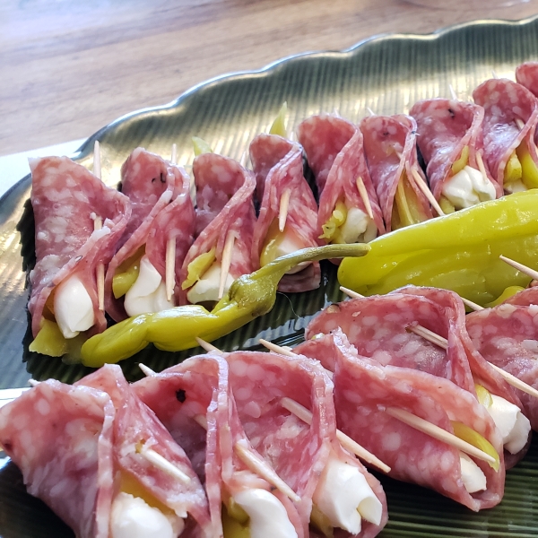 Salami, Cream Cheese, and Pepperoncini Roll-Ups